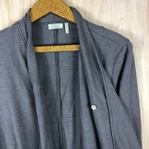 LOGO by Lori Goldstein Lounge Lagenlook Gray Draped Open Front Cozy Cardigan LG - Picture 3 of 13